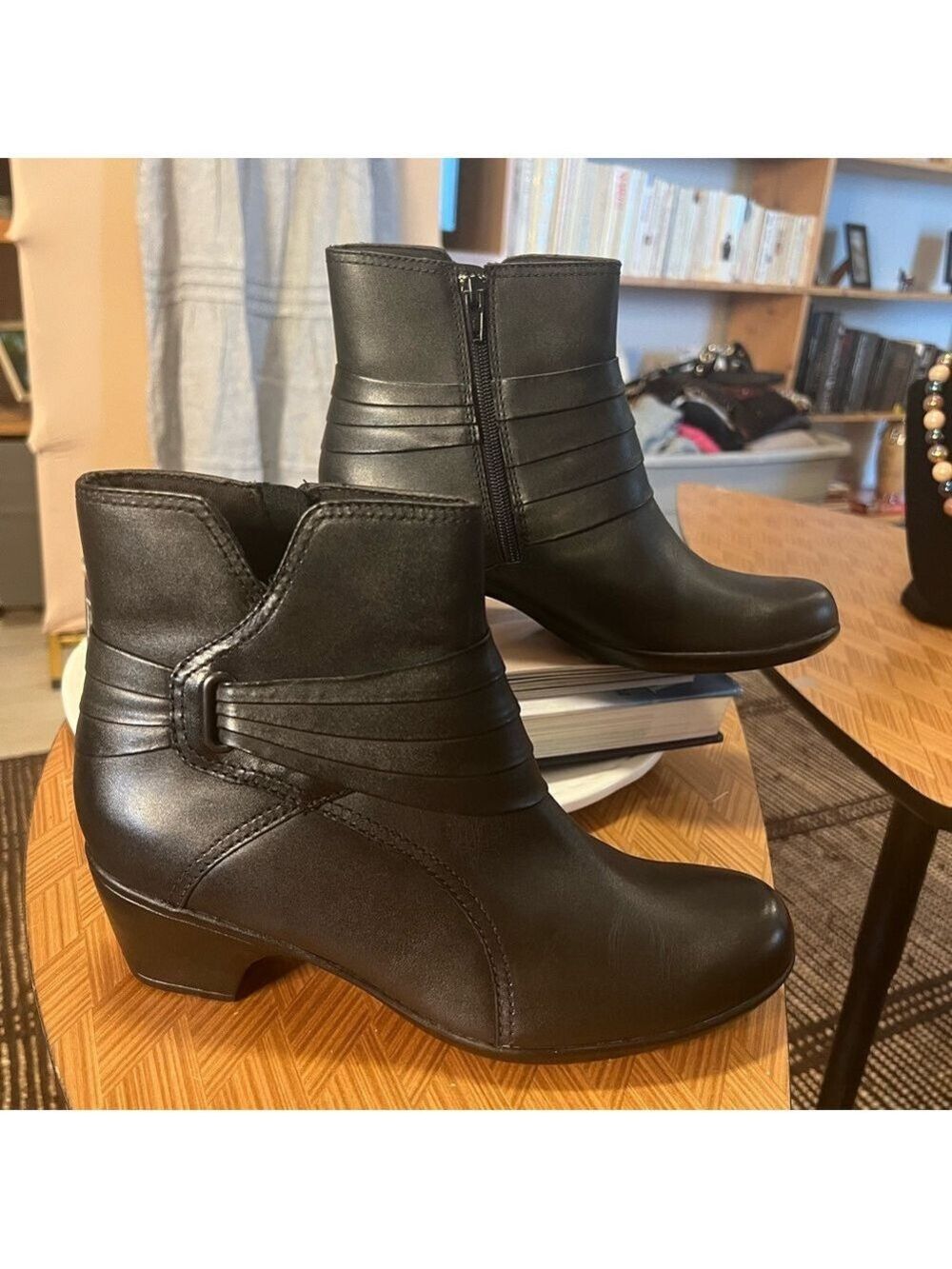 Clarks Pecos Black Leather Heeled Boots